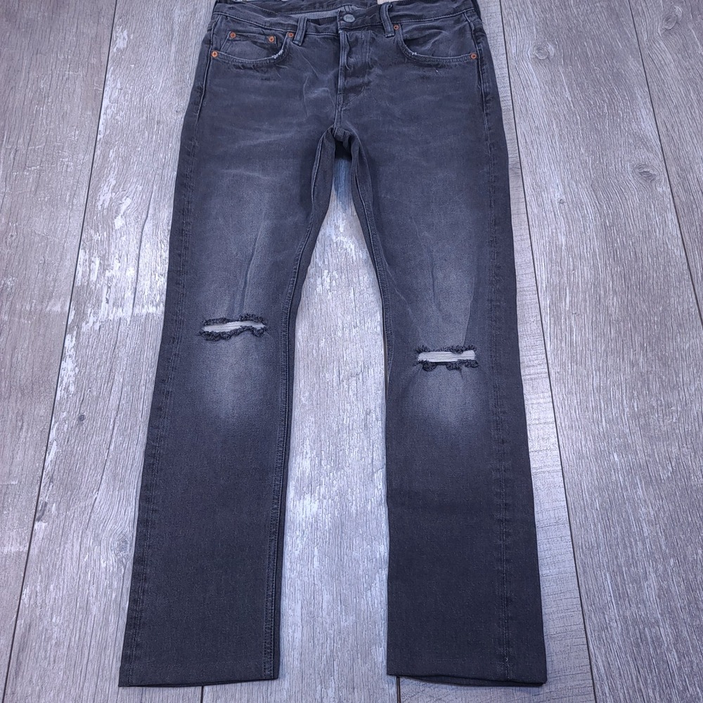 All Saints Cigarette Mens 31x28 Black Distressed Ripped Knee Slim Fit Jeans